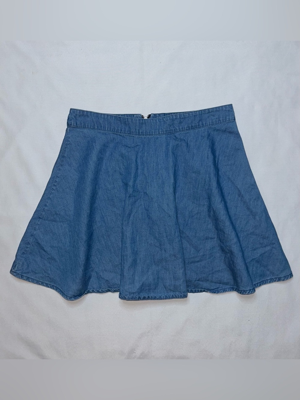 Forever 21 Chambray Denim Skater Mini Skirt Zip Back Size XS